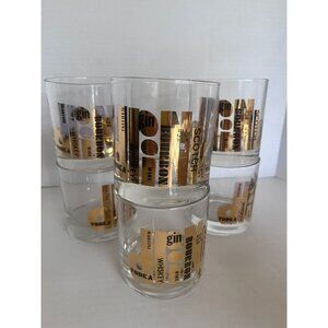 Vtg Courac 22 Kt Gold "Drink" Rocks Glasses Set Of 6 Mid-Century Modern Signed